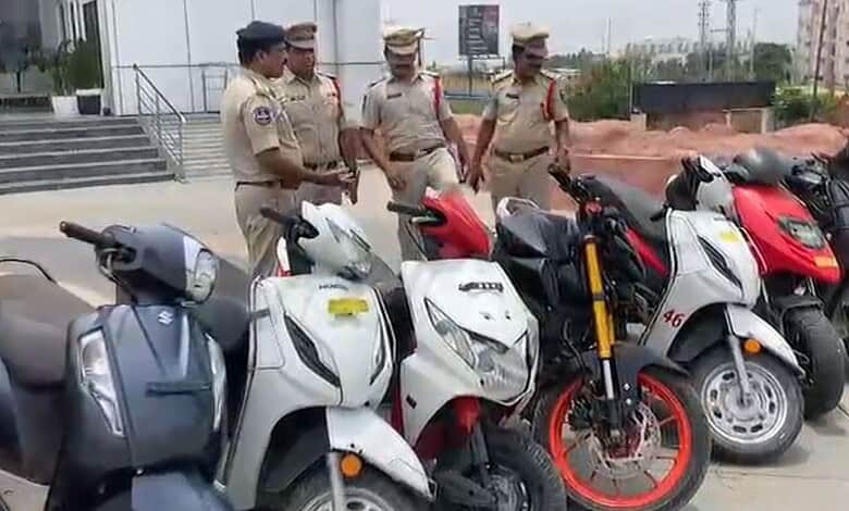 Bachupaly police display the seized vehicles
