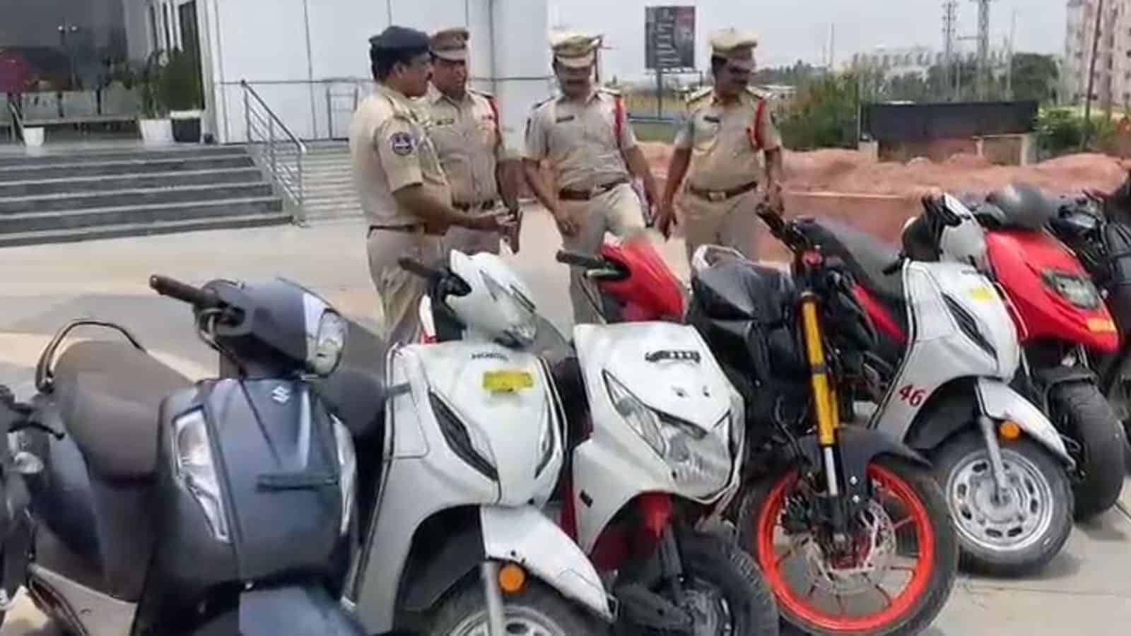 Bachupaly police display the seized vehicles