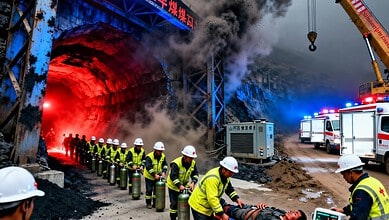 Coal miners at work after blast in China