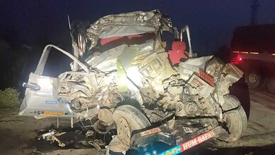 A mangled car after accident in Kalaburgi