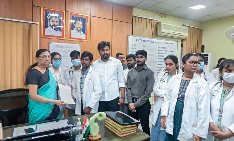 TJUDA members give a representation to Gandhi Hospital superintendent.