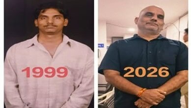 A man in a light shirt in 1999 compared to a confident man in a dark shirt in 2026, showing personal grow.