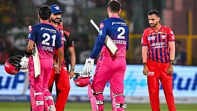 Cricket players from Mumbai Indians and Delhi Capitals during a match in the Indian Premier League.