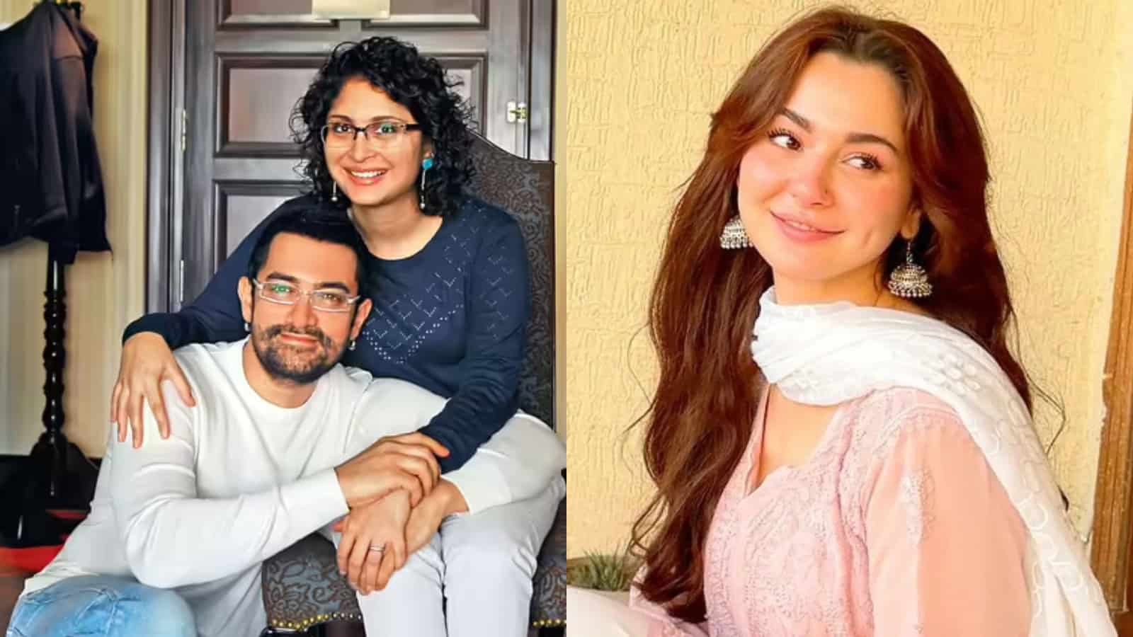 Hania Aamir smiling with a man, both dressed casually, in a cozy indoor setting.
