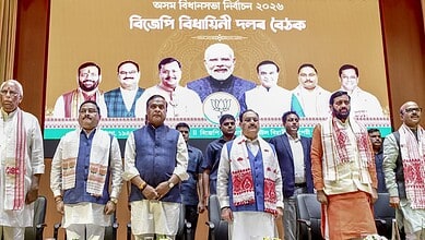 NDA leaders meet Assam Governor at Lok Bhavan to stake claim for forming the government, as part of polit.