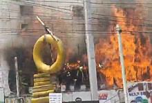 Fire and smoke from a gas cylinder explosion at a hotel in Patancheru, Hyderabad, causing damage and inju.