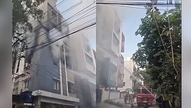 Geyser explosion causes fire in apartment building in Gajularamaram, no casualties reported.