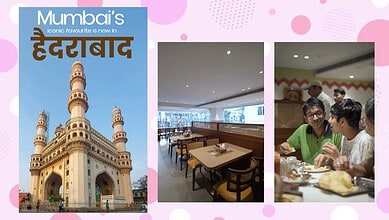 A vibrant poster of Mumbai's iconic architecture with the text "Mumbai's legendary favourite is now in Hy.