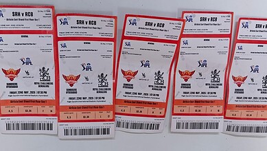 Exciting cricket match tickets for SRH vs RCB at Hyderabad stadium, May 2023, with seat details and prici.