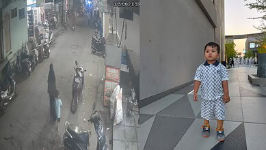 Street scene with children and motorcycles in an urban area, capturing daily life on a busy city street w.
