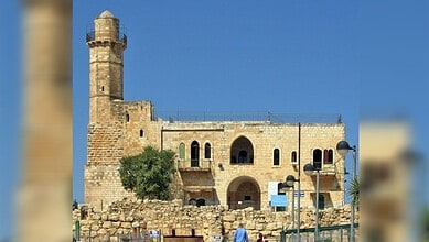 Historic Nabi Samuel Mosque northwest of occupied Jerusalem with its stone minaret and ancient architecture.