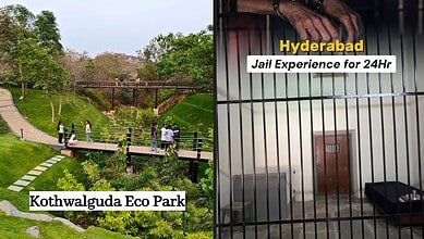 A lush green park with walking paths and visitors enjoying the outdoor space at Kothwalguda Eco Park in H.