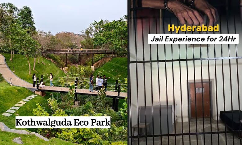 A lush green park with walking paths and visitors enjoying the outdoor space at Kothwalguda Eco Park in H.