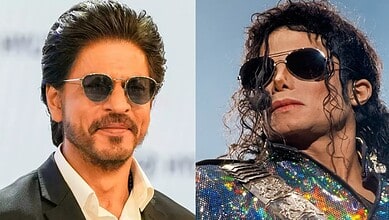 Shah Rukh Khan kisses the place where Michael Jackson once stood, capturing a memorable moment of homage.