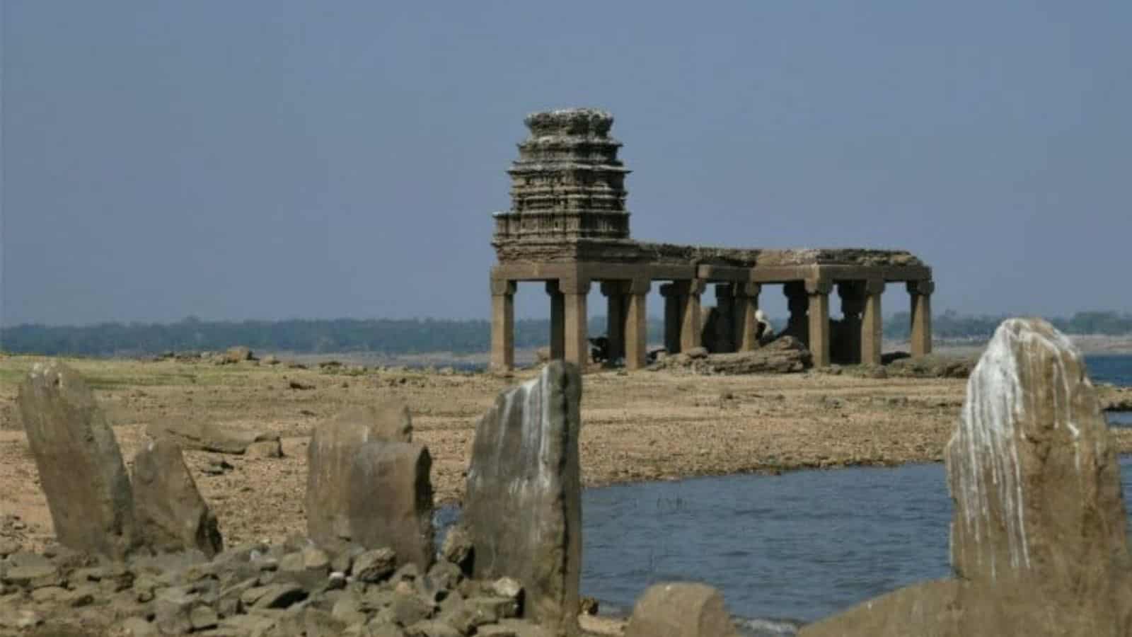 Submerged Sri Narayanaswamy temple reappears as KRS water level drops