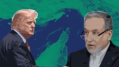 US President Donald Trump and Iran FM Abbas Araghchi amid rising tensions over US-Iran negotiations and the Strait of Hormuz.