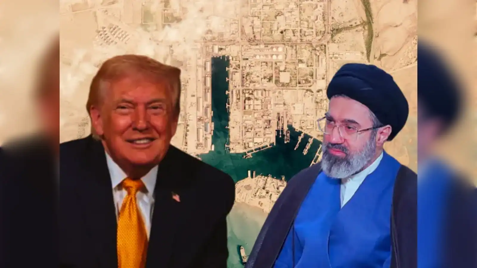 Image of Donald Trump and Iran's leader in a diplomatic meeting.