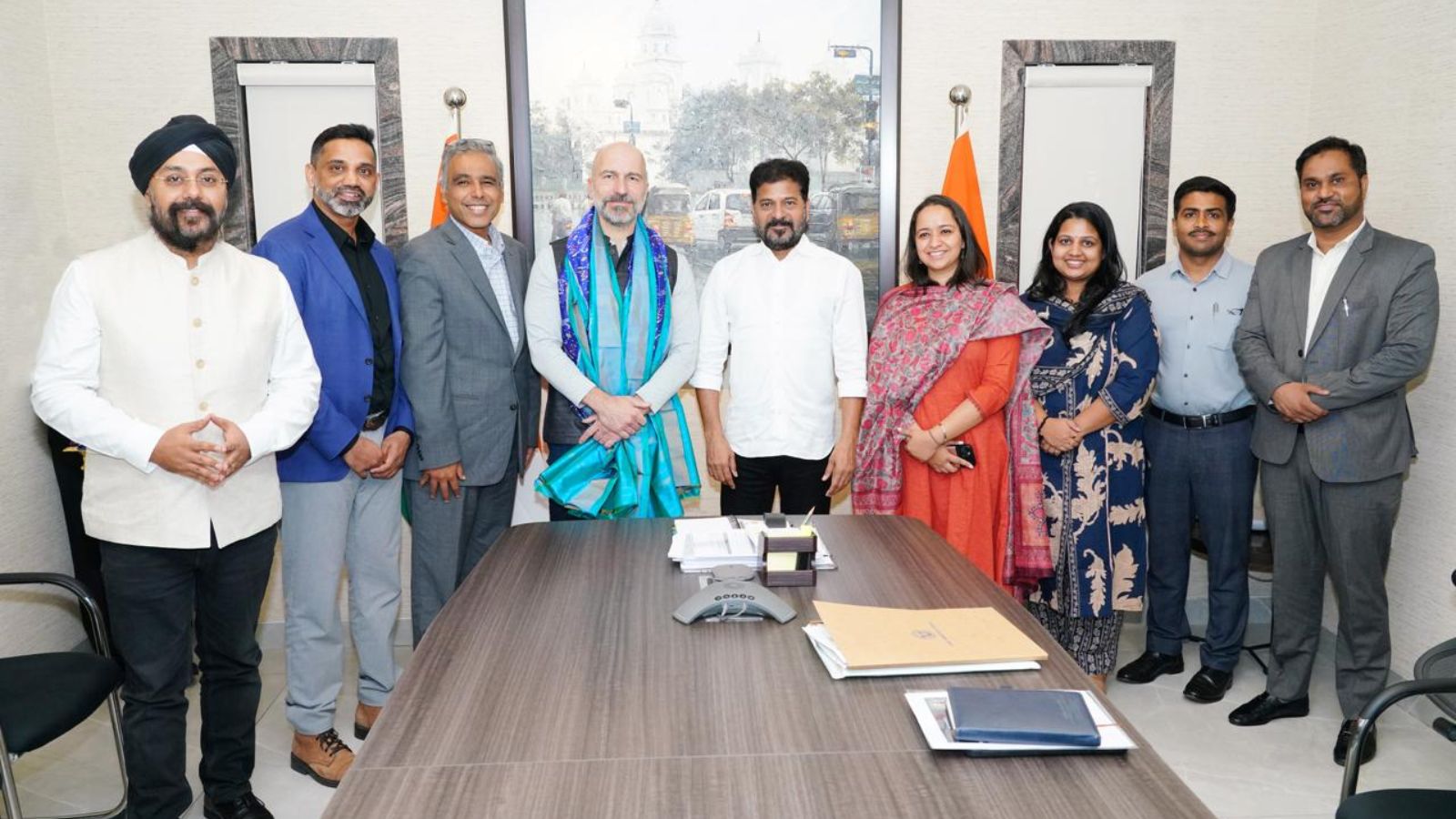 Chief Executive Officer of Uber Technologies, Inc., Dara Khosrowshahi meets Telangana Chief Minister Revanth Reddy at his residence in Jubilee Hills