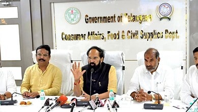 Government of Telangana Consumer Affairs, Food & Civil Supplies Department officials during a press confe.
