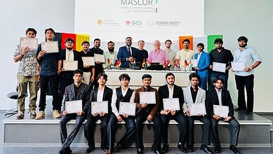 Hyderabad college students receive certificates after AI and robotics training in Germany.