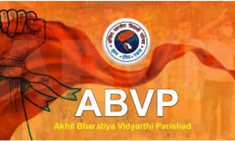 ABVP activists protest at the office of the Director of School Education on Tuesday, June 16, 2026.