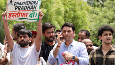 Cockroach Janta Party (CJP) founder Abhijeet Dipke, its spokespersons Saurav Das and others at the protest