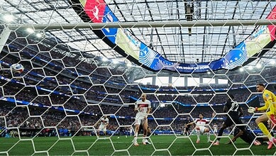 Turkey's players celebrate after scoring against USA in a World Cup match at the stadium.