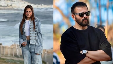 Farrhana Bhatt and Rohit Shetty pose outdoors after Ticket To Finale win.