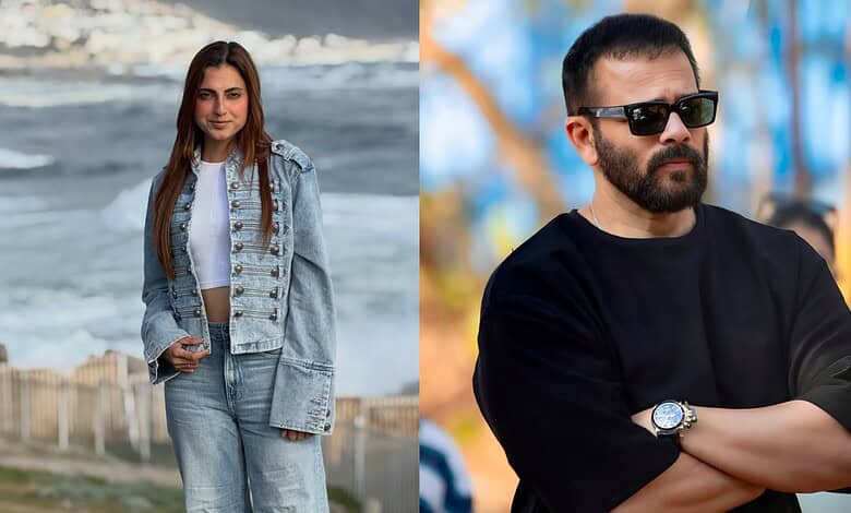 Farrhana Bhatt and Rohit Shetty pose outdoors after Ticket To Finale win.