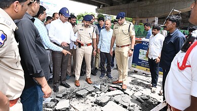 The image shows HYDRAA Commissioner AV Ranganath inspecting the desilting of storm water drains at Attapur, Shamshabad and Kondapur areas on Monday, June 15, 2026.
