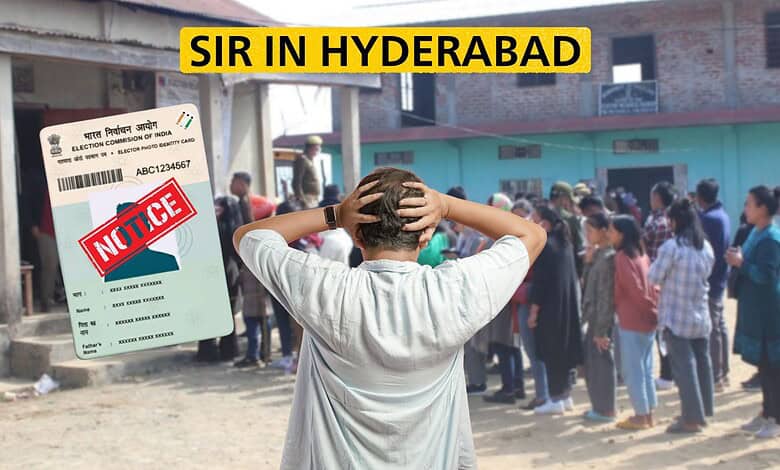 A man with headphones waiting in line at a busy Hyderabad vaccination centre, surrounded by people and he.