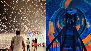 Fireworks illuminate the night sky as people enjoy a colourful celebration.