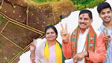 Group of three people smiling and making victory signs outdoors with a map background.