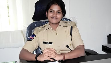 Swetha, new Warangal Commissioner, in police uniform at her office desk.