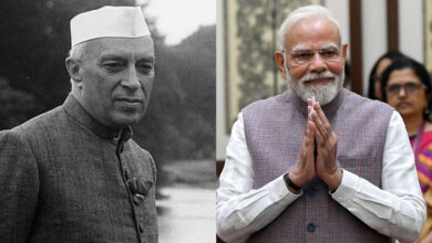 Former prime minister Jawaharlal Nehru (left), current PM Narendra Modi (right)