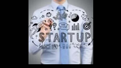 Innovative startup concept with business icons and growth charts, symbolising entrepreneurship and new bu.