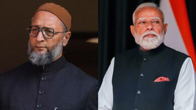 AIMIM chief Asaduddin Owaisi (left) and PM Modi (right)