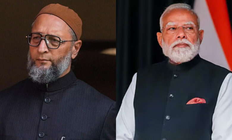 AIMIM chief Asaduddin Owaisi (left) and PM Modi (right)