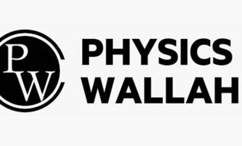 Logo of Physics Wallah featuring a circular emblem with "PW" initials and bold text.