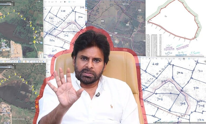 Man in white shirt gesturing with hand, with maps and land plots in background, for The Siasat Daily.