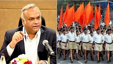 Priyank Kharge speaking at a press conference with a serious expression.