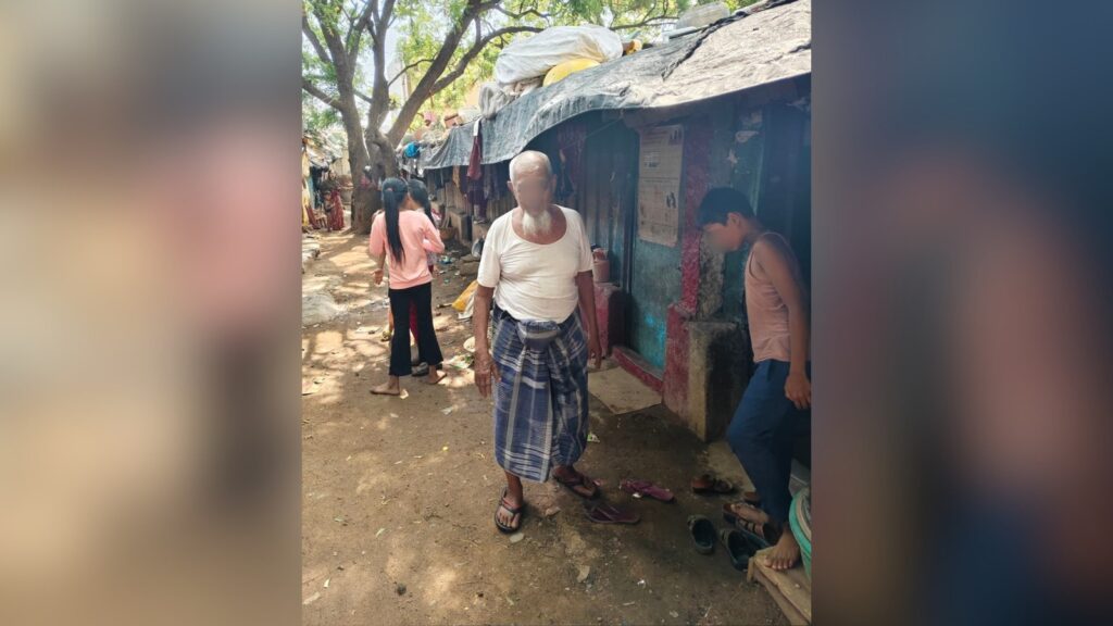 Rohingya refugees in Hyderabad living in makeshift shelters under trees.