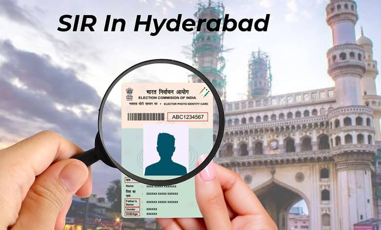 Person holding an election ID card in front of Hyderabad's Charminar, symbolising voter identification.