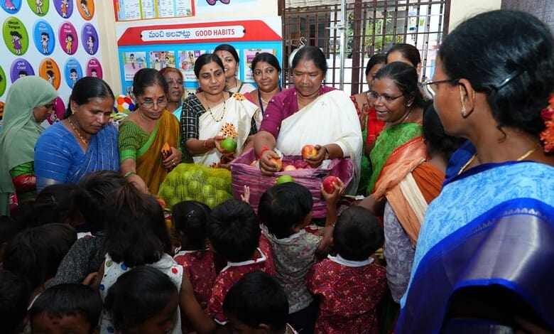 Seethakka inaugurates Palan Center in Hyderabad with women and children present.