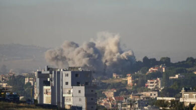 Smoke billows from southern Lebanon following an Israeli strike, as seen from Nabatieh, Lebanon