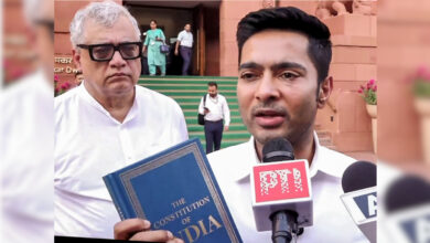 TMC leader Abhishek Banerjee addresses the media after a meeting with Lok Sabha Speaker regarding the split in the party, at the Parliament House complex, in New Delhi, Friday, June 19, 2026. Part