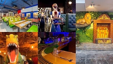 Indoor and outdoor themed areas in Hyderabad restaurants for family fun and dining.