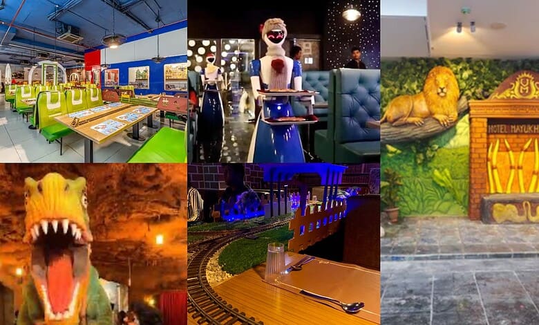 Indoor and outdoor themed areas in Hyderabad restaurants for family fun and dining.