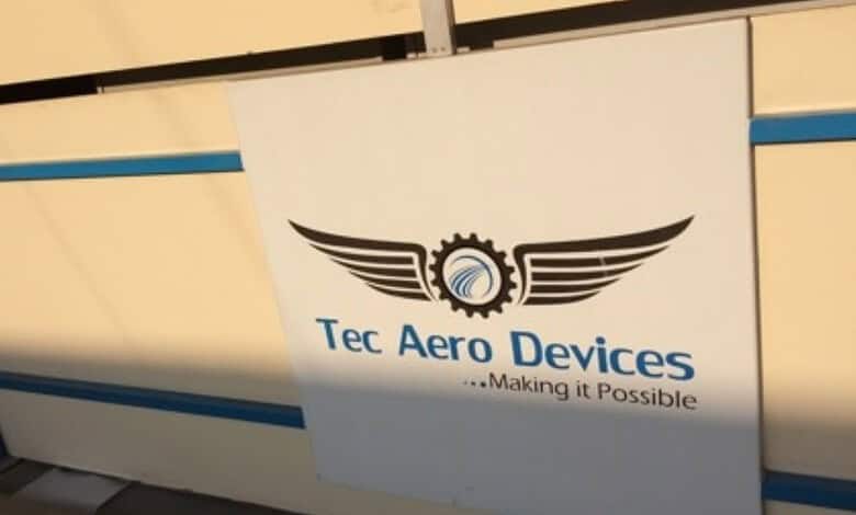 Tec Aero Devices logo with wings and gear symbol, representing aerospace innovation and engineering excel.