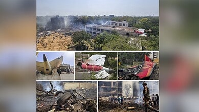 Explosion aftermath at a construction site with debris and damaged structures, emergency response in prog.